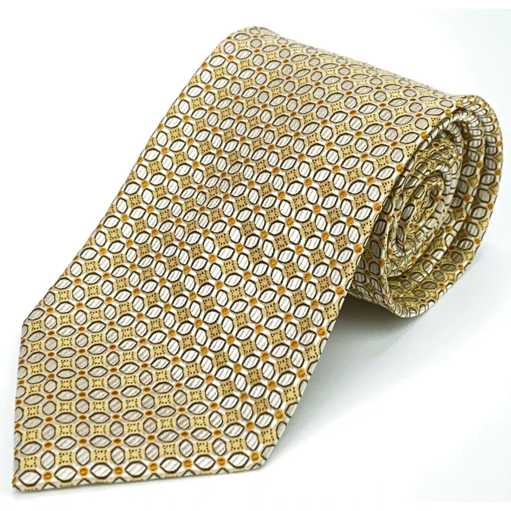 JOS A BANK Signature Collection Light Yellow Beige White Orange Dots Silk Tie
